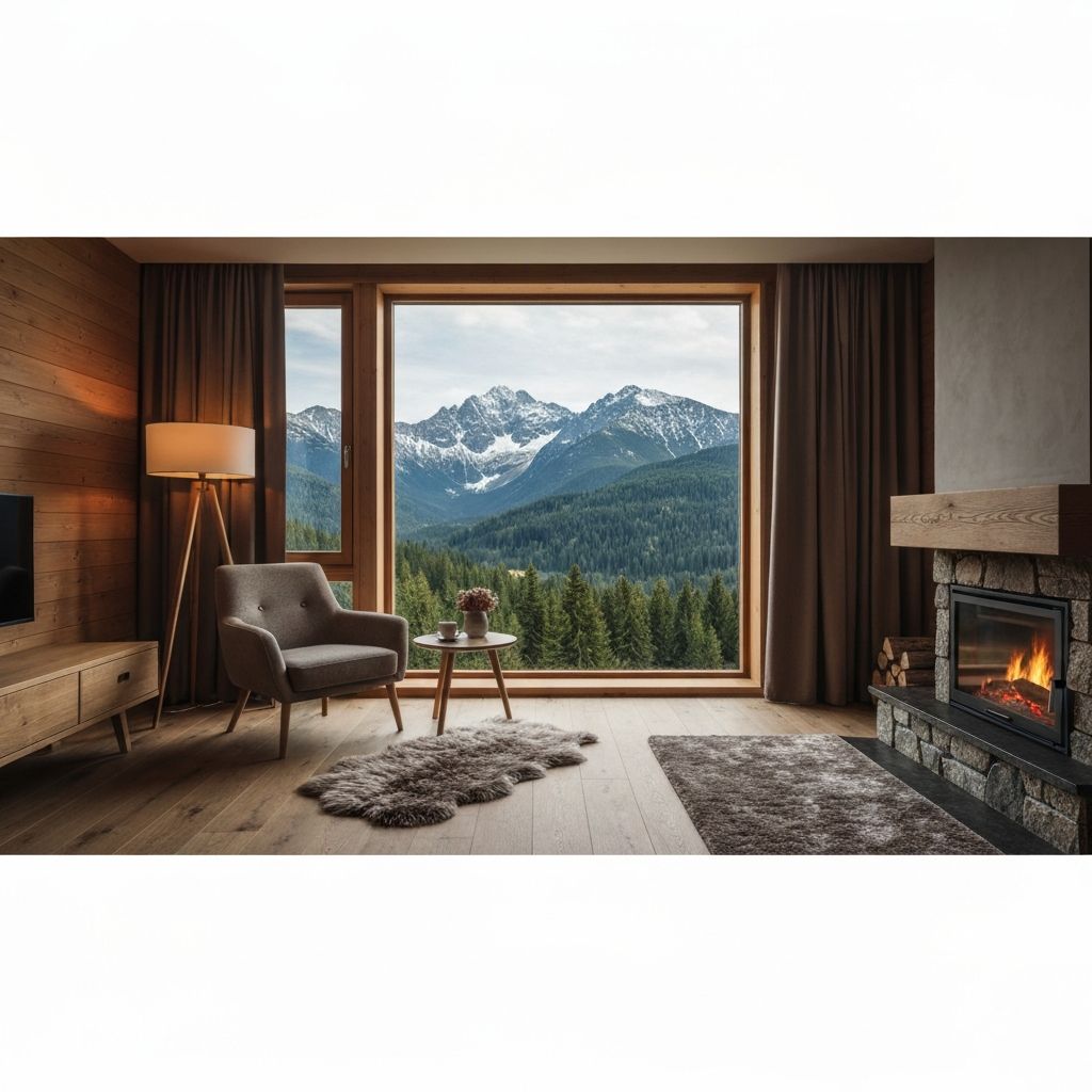 Cozy hotel room with mountain view